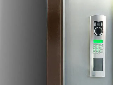 Modern intercom system with numeric keypad Stock Photos