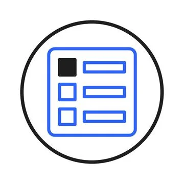 Modern interface design with a blue outline, checklist icon representing di.. Illustrazione stock