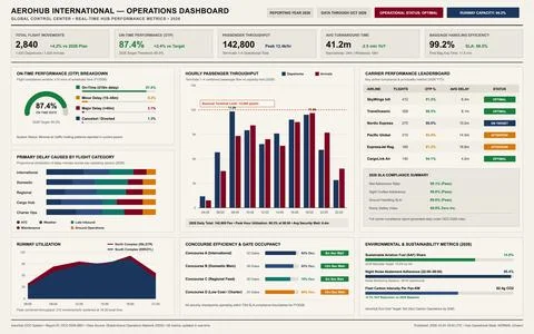 Modern interface displaying airport performance metrics, passenger throughput 스톡 일러스트