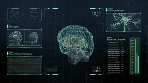 Modern Interface of Human Brain Anatomy Scan with Neurons and Data Video stock 202191720