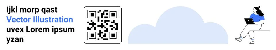 Modern Interface with QR Code, Cloud, and Remote Worker in Blue Shirt Stock Illustration