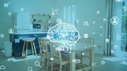 Modern interior and AI (Artificial Intelligence) concept. Smart house. AI assist Stock Footage 155798660