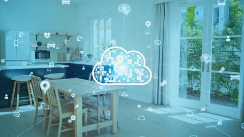 Modern interior and Cloud computing concept. Smart house. AI assistant. Home aut Stock Footage 155798614