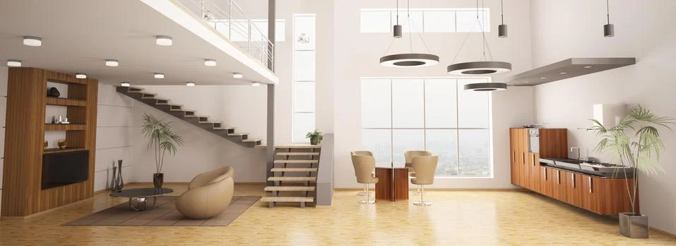 Modern interior of apartment 3d render Stock Illustration