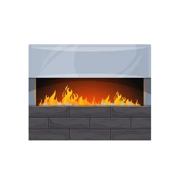 Modern interior artificial fireplace with flames Stock Illustration