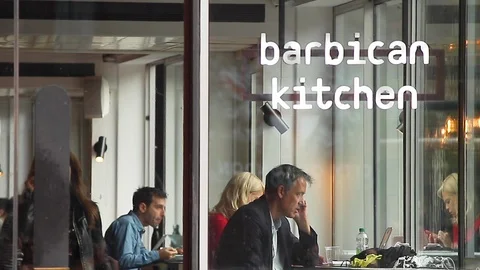 Modern interior of the Barbican Kitchen Stock Footage 123645289