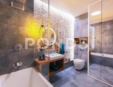 Modern interior of a bathroom in loft Stock Illustration