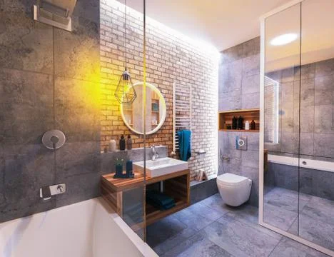 Modern interior of a bathroom in loft Stock Illustration