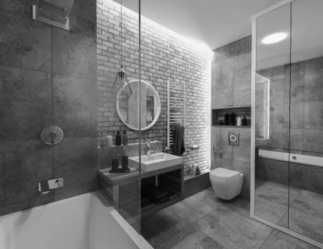 Modern interior of a bathroom in loft Stock Illustration