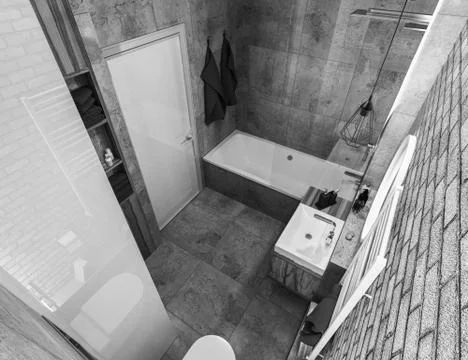 Modern interior of a bathroom in loft Stock Illustration