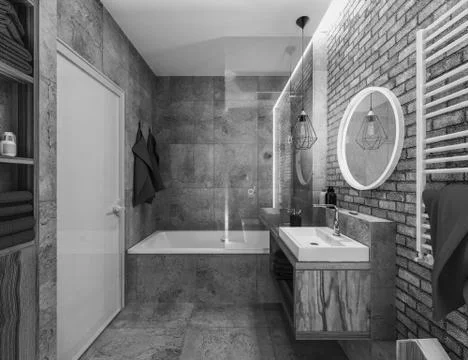 Modern interior of a bathroom in loft Stock Illustration