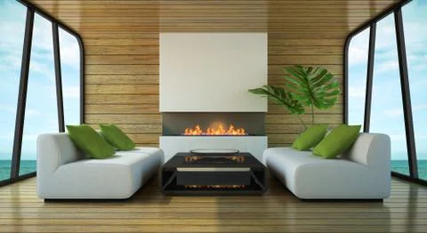 Modern interior of the beach house Stock Illustration
