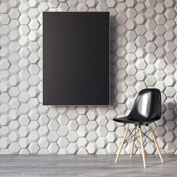 Modern interior with black canvas on the wall. 3d rendering Иллюстрация