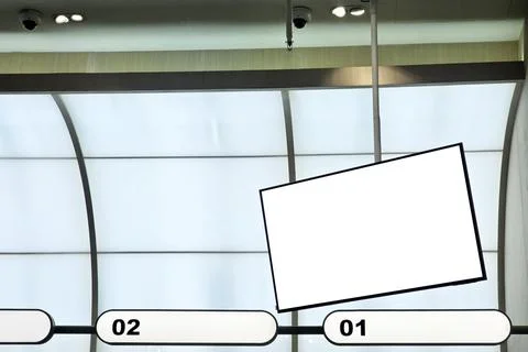 Modern interior with blank Queue screens for mockup. Stock Photos