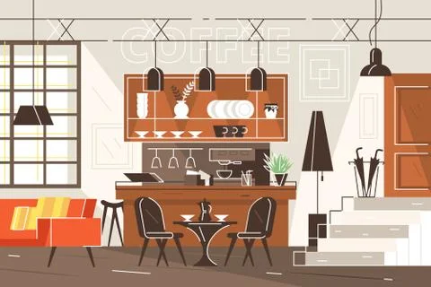 Modern interior of cafe Stock Illustration