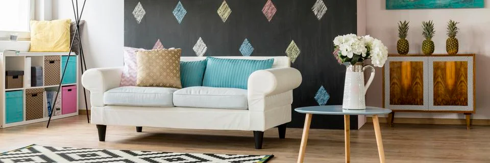 Modern interior with colourful patterns Stock Photos