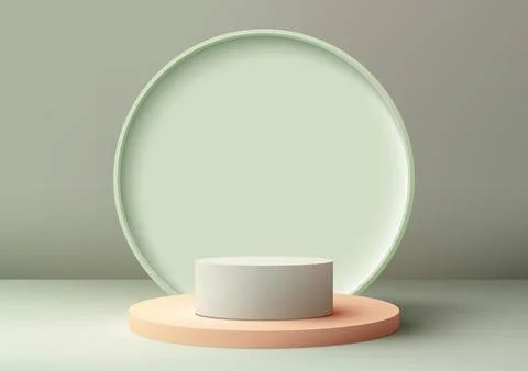 Modern Interior Concept. 3D White Podium Stand with Soft Green Circle Backdro Stock Illustration