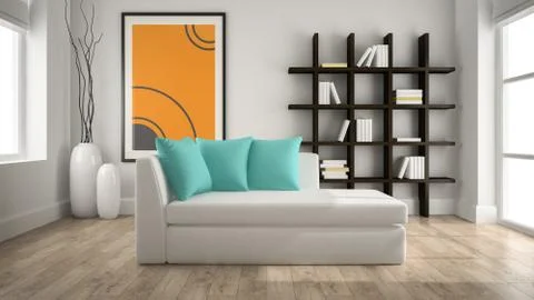 Modern interior with couch 3D rendering Stock Illustration