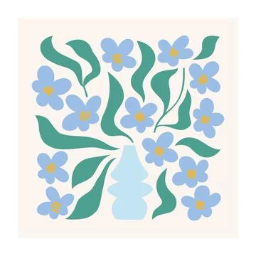 Modern interior decoration, poster, wall art, card with small blue abstract Stock Illustration