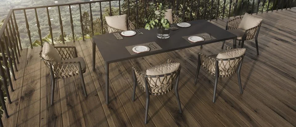 Modern interior design balcony with dining table. Home outdoor terrace 3d Stockillustratie