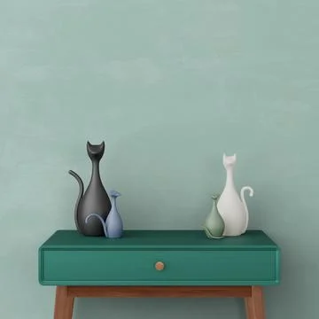 Modern interior design with cat statues Stock Photos