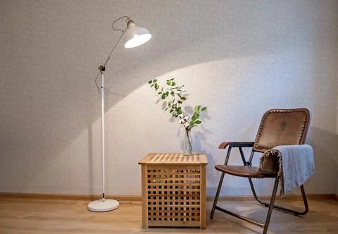 Modern interior design concept. Minimal style. a branch of a cotton tree and Stock Photos