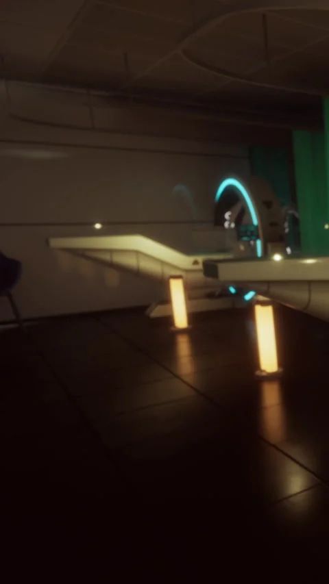 Modern interior design featuring a futuristic table and lighting setup Stock Footage 337969699