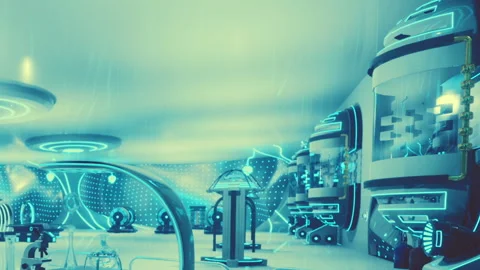 Modern interior design with futuristic elements in a technology space 스톡 동영상 343937340