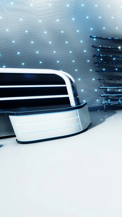 Modern interior design in a futuristic space showcasing smooth lines and lights Stock Footage 332226265