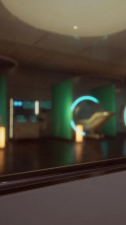 Modern interior design with glowing elements in a large room Stock Footage 338002622