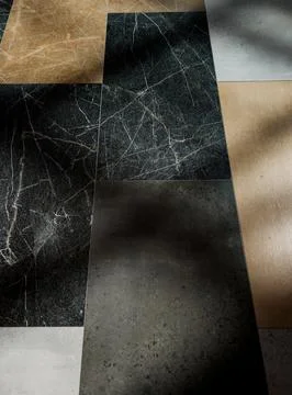 Modern interior design material palette with stone tiles Foto stock