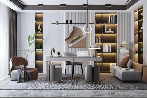 Modern interior design office with light colors in the background Stock Illustration