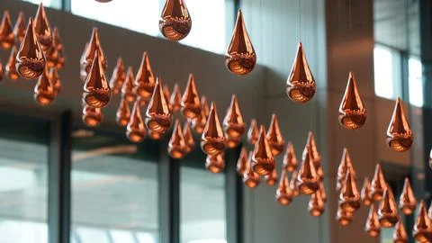 Modern Interior Design with Reflective Copper Teardrop Decor Stock Photos