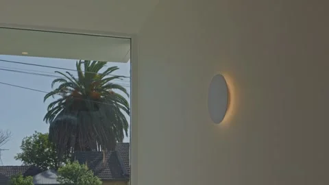 Modern Interior Design Round Designer Light Large Windows Urban Street View Stock Footage 304091933