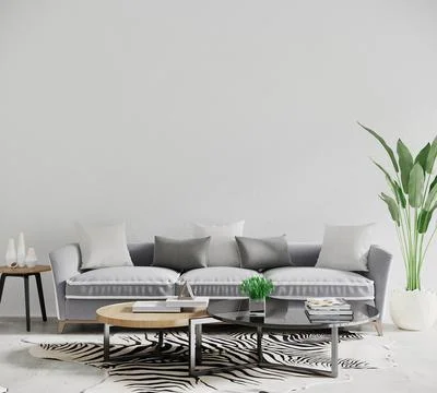 Modern interior design with sofa and table and plant, 3d render Stock Illustration