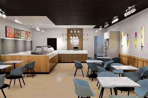Modern Interior Design of a Stylish Fast Food Cafe and Ice Cream Parlor Stock Illustration
