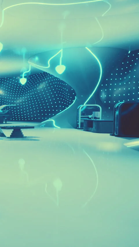 Modern interior design with unique lighting in a futuristic space Stock Footage 335690425