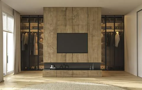 Modern interior design wardrobe room with decorative lighting and bedroom Stock-Illustration