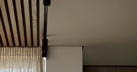 Modern Interior Design with Wooden Ceiling, Sheer Curtains, Warm Natural Light Video stock 313746652