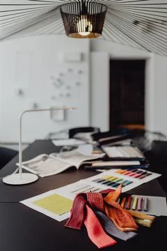 MODERN INTERIOR OF DESIGNER WORKPLACE Stock Photos