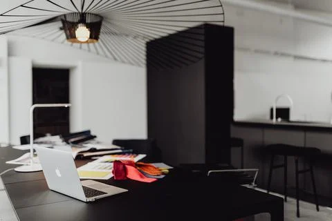 MODERN INTERIOR OF DESIGNER WORKPLACE Stock Photos