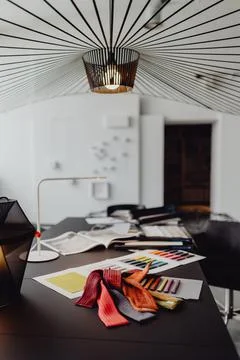 MODERN INTERIOR OF DESIGNER WORKPLACE Stock Photos