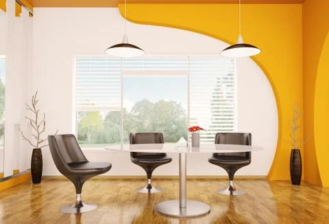 Modern interior of dining room 3d render Stock Illustration