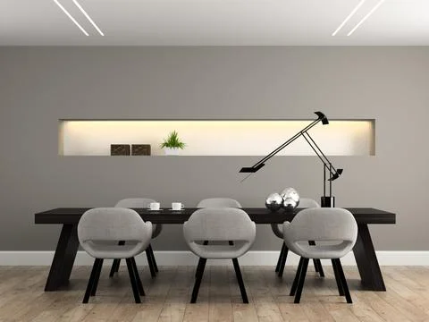 Modern interior dining room 3D rendering Stock Photos