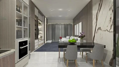 Modern Interior Dining Room and Living Room for Apartment Illustrazione stock