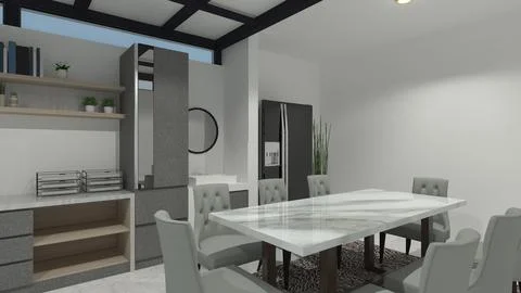 Modern Interior Dining Room Design with Storage Compartment Cabinet Illustrazione stock