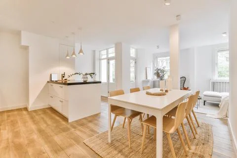Modern interior with dining zone and counter Foto stock