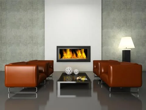 Modern interior with fireplace Stock Illustration