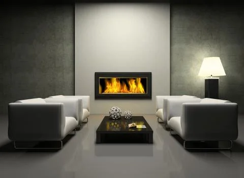 Modern interior with fireplace Stock Illustration