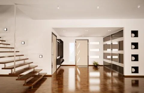 Modern interior of hall 3d render Stock Illustration